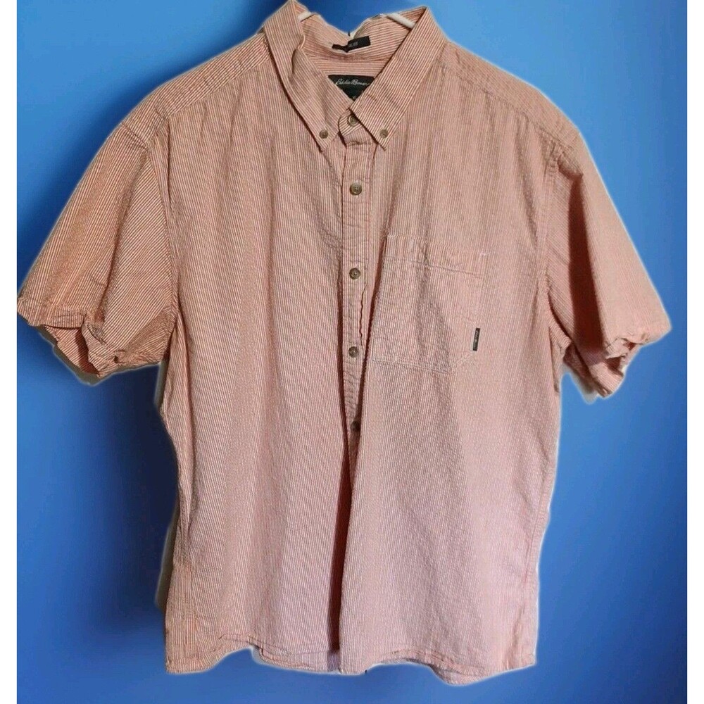 Eddie Bauer Mens XL Pink White Stripe Shirt Long Sleeve Button Up Preppy Oxford